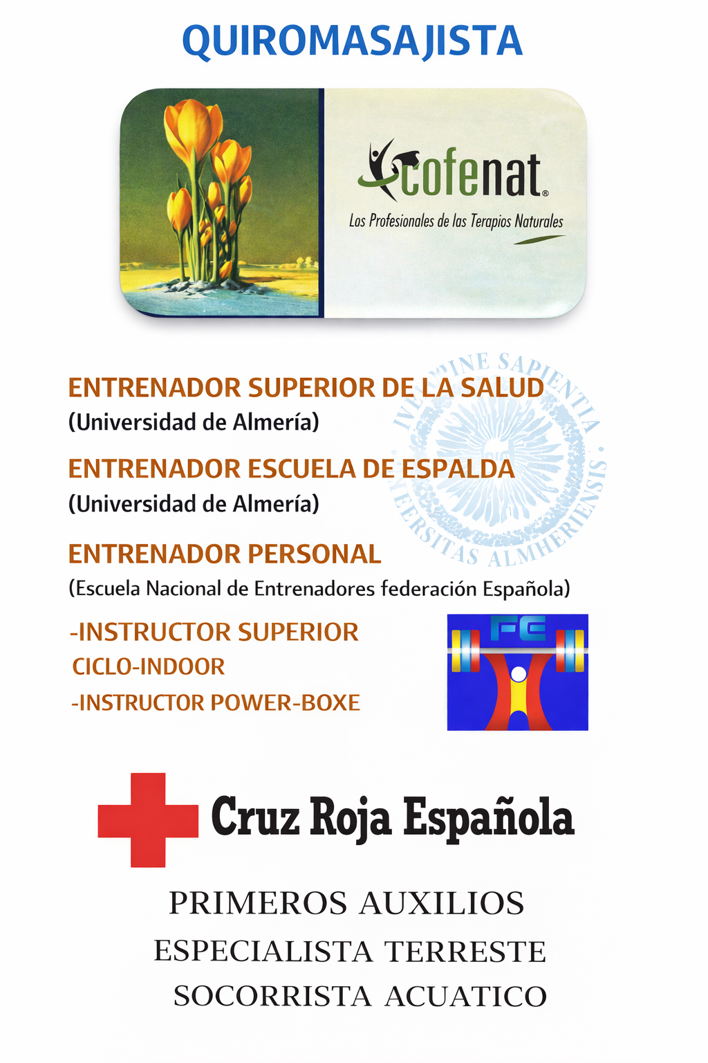 Certificaciones Quiromasajista y Especialidades